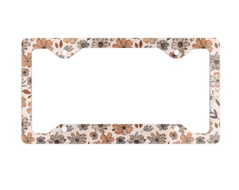 Marco de matrícula de metal con diseño floral estilo cottagecore, bonita cubierta de matrícula con estampado floral, regalo de accesorios de decoración para coche