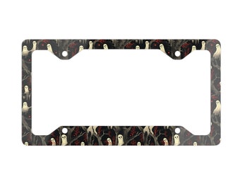 Spooky Halloween Car Metal License Plate Frame, Ghost Tree License Plate Holder, Car Accessories Gift, October Halloween Car Decor Gift