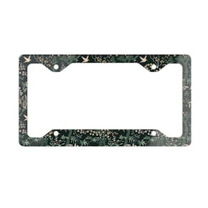 Vintage Green Forest Car Metal License Plate Frame, Nature Botanical Floral, Cottagecore License Plate Holder, Car Accessories Gift