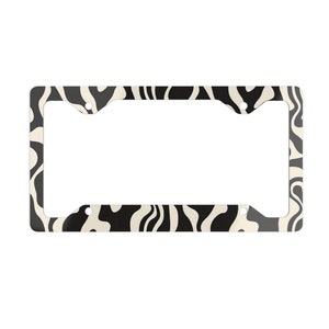 Cadre de plaque d'immatriculation en métal topographie, support de plaque d'immatriculation abstrait groovy rétro, impression topo, cadeau d'accessoires de voiture