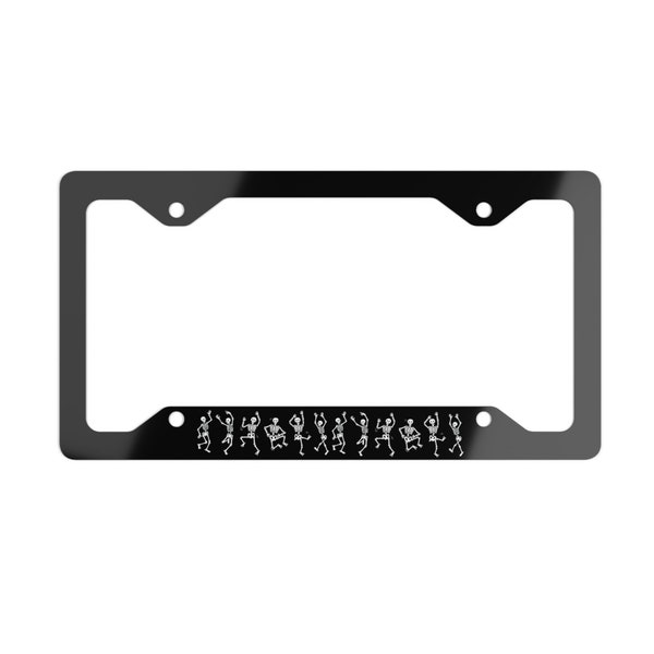 Dancing Skeletons Car Metal License Plate Frame, Spooky License Plate Holder, Funny Car Accessories Gift, Made In The USA