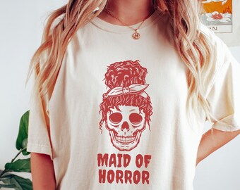 Maid of Horror T-Shirt, Halloween Wedding Tee, Funny Bachelorette Party Shirt, Goth Skull Spooky Bridal, Gothic Hen Party, Bridesmaid Gifts