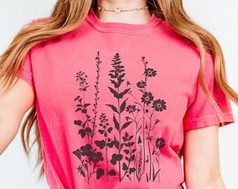 Retro Boho Wildflowers Comfort Colors Shirt, Vintage Floral Garden T-Shirt, Gardening Tee, Summer Floral TShirt, Gift For Plant Lover