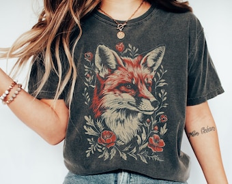 Retro Wild Fox Shirt, Vintage Fox T-Shirt, Woodland Wildlife Tee, Witchy Animal Forest TShirt, Cottagecore Nature Shirt, Gift For Fox Lover