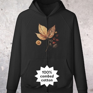 Vintage Floral Front And Back Print Unisex Zip Hoodie, Full Zip Boho Fall Autumn Floral, Botanical Nature Pullover, Flower Garden Lover Gift