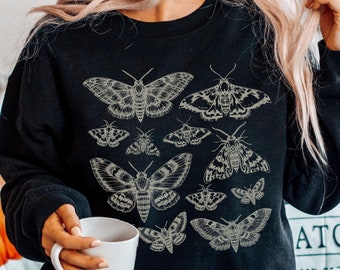 Vintage Witchy Moth Sweatshirt, Mystic Moth Pullover, Boho Gothic Insects Shirt, Witchcraft Sweater For Women, Nature Moth Lover Gift