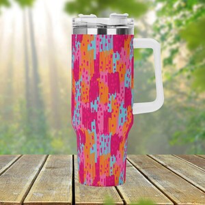 Pink Brushstrokes 40oz Stainless Steel Tumbler, Artistic Abstract Drink Cup, Large Coffee Travel Mug, Cute Aesthetic Tumbler Gift
