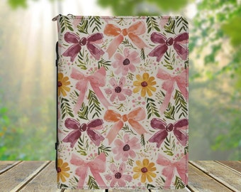 Coquette Bow Flower PU Vegan Leather Bible Book Cover with Zipper, Aesthetic Bible Cover, Christian Gift, Floral Bible Case, Book Lover Gift
