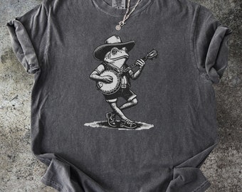 Frog Musician Comfort Colors T-Shirt, Funny Frog Banjo Shirt, Retro Frog Tee, Gift For Toad Lovers