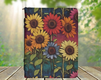 Retro Sonnenblume PU Vegan Leder Bibel Buchhülle mit Reißverschluss, Ästhetische Bibelhülle, christliches Geschenk, Blumenbibelhülle, Buchliebhaber Geschenk