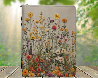 Wildflowers PU Vegan Leather Bible Cover for Women, Faux Embroidery Floral Bible Cover, Cute Bible Case, Christian Gift, Book Lover Gift