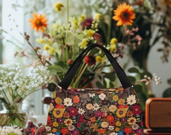Retro Floral Portable Insulated Lunch Bag, Cute Wild Flower Cooler Tote Box, Picnic Food Insulation Bag, Reusable School Or Work Meal Bag