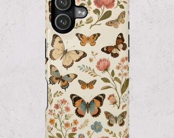 Cottagecore Butterfly Magsafe iPhone Cases, Butterfly Floral Phone Accessories, Protective Phone Cover, iPhone 17 16 15 14 13 Pro Max Case