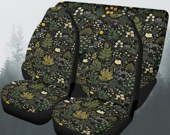 Forest Green Cottagecore Car Seat Covers Full Set, Nature Front And Back Seat Covers For Vehicle, Steering Wheel Cover, Car Decor Gift