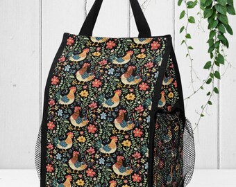 Chicken Floral Portable Insulated Lunch Bag, Cute Handy Lunch Storage, Camp, Picnic Food Insulation Bag, Reusable School Or Work Meal Bag