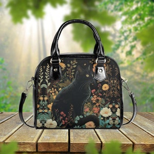Bohemian Cat Tote Bag - Large Cotton Handbag With Top Handle & Shoulder Strap, Handmade Hippie Style
