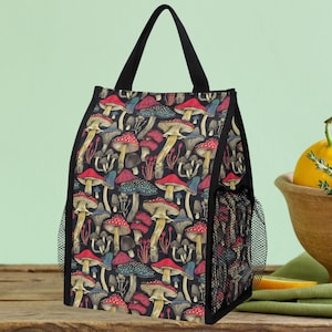 Vintage Mushroom Portable Insulated Lunch Bag, Cute Handy Lunch Storage, Camp, Picnic Food Insulation Bag, Reusable School Or Work Meal Bag