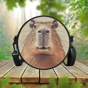 Retro Capybara Round Satchel Bag, Cute Funny Capybara, Nature Animal Lover Crossbody Bag, Handbag For Woman, Gift For Her