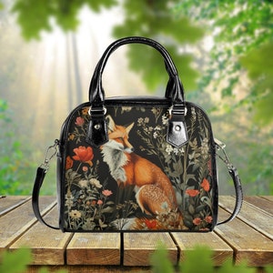 Fox Forest Floral PU Vegan Leather Shoulder Handbag, Hippie Botanical  Bag, Witchy Cottagecore Satchel Bag, Birthday Gift Idea
