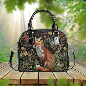 Fox Witchy Floral PU Vegan Leather Shoulder Handbag, Hippie Botanical  Bag, Forest Cottagecore Satchel Bag, Birthday Gift Idea
