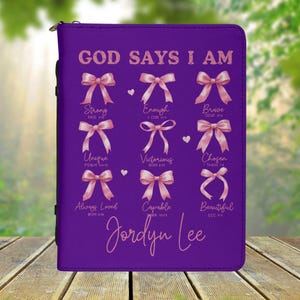 Personalized Name PU Vegan Leather Bible Book Cover, Coquette Bows Girlie Bible Cover, Christian Gift, Bible Case, Book Lover Gift