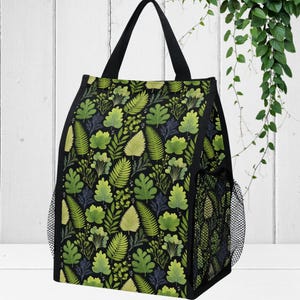 Green Leaf Forest Portable Insulated Lunch Bag, Cute Handy Lunch Storage, Camp, Picnic Food Insulation Bag, Reusable School Or Work Meal Bag