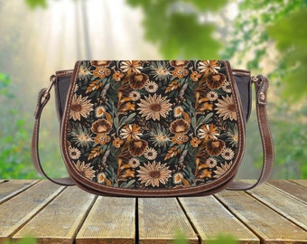 Boho Floral Saddle Bag, Hippie Floral Crossbody Bag for