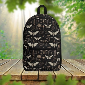 Mochila de poliéster vintage del bosque brujo, polilla gótica Cottagecore mochila de regreso a la escuela, bolsa universitaria, mochila de viaje, bolsa de regalo de Halloween
