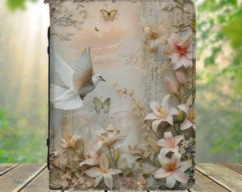 Pastel Dove Bird Collage PU Vegan Leather Bible Cover for Women, Faith Inspired Floral Bible Book Case, Christian Gift, Book Lover Gift