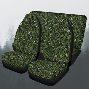Wild Forest Car Seat Covers Full Set, Green Floral Nature Front And Back Seat Covers For Vehicle, Steering Wheel Cover, Car Decor Gift