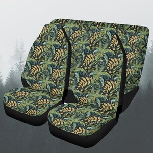 Fern Leaf Forest Car Seat Covers Full Set, Witchy Botanical Jungle Front And Back Seat Covers For Vehicle, Steering Wheel Cover, Car Gift