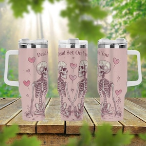Cute Skeleton 40oz Stainless Steel Tumbler With Handle Lid and Straw, Funny Valentine Drink Cup, Coffee Travel Tumbler Gift