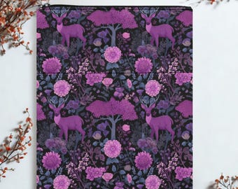 Goth Forest Wildlife Book Sleeve Book Cover Protector with Zipper, Gothic Floral Book Protective Cover, Book Pouch, Book Bag, Bookish Gifts