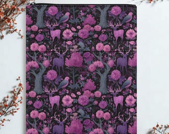 Goth Forest Wildlife Book Sleeve Book Cover Protector with Zipper, Gothic Floral Book Protective Cover, Book Pouch, Book Bag, Bookish Gifts