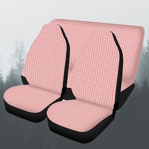 Summer Gingham Car Seat Covers Full Set, Checkered Front And Back Seat Covers For Vehicle, Steering Wheel Cover, Car Gift