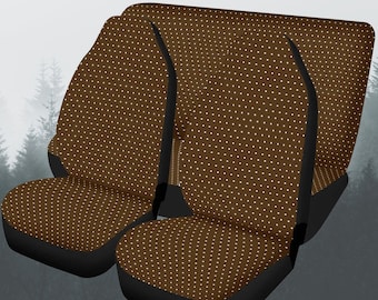 Brown Polka Dot Seat Covers Full Set, Y2K Retro Christmas Front And Back Seat Covers For Vehicle, Steering Wheel Cover, Car Decor Gift