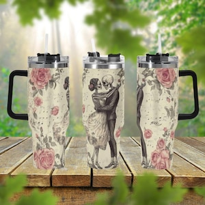 Ballroom Dancer Skeleton Lovers 40oz Stainless Steel Tumbler With Handle Lid and Straw, Cute Valentine Drink Cup, Coffee Travel Tumbler Gift