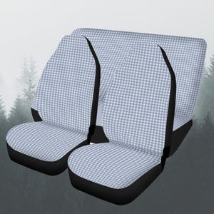 Summer Gingham Car Seat Covers Full Set, Checkered Front And Back Seat Covers For Vehicle, Steering Wheel Cover, Car Gift