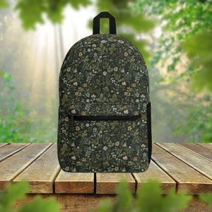 Mochila de poliéster Cottagecore Forest, bolso de regreso a la escuela floral de bosque retro, bolso universitario estético, mochila de viaje, regalo para amantes de la naturaleza