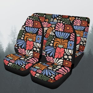 Boho Wildflowers Car Seat Covers Full Set, Wild Floral Nature Botanical Seat Covers For Vehicle, Steering Wheel Cover, Car Accessories Gift