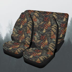 Witchy Fern Forest Car Seat Covers Full Set, Botanical Leaf Front And Back Seat Covers For Vehicle, Steering Wheel Cover, Car Decor Gift