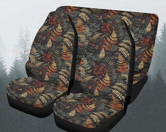 Witchy Fern Forest Car Seat Covers Full Set, Botanical Leaf Front And Back Seat Covers For Vehicle, Steering Wheel Cover, Car Decor Gift