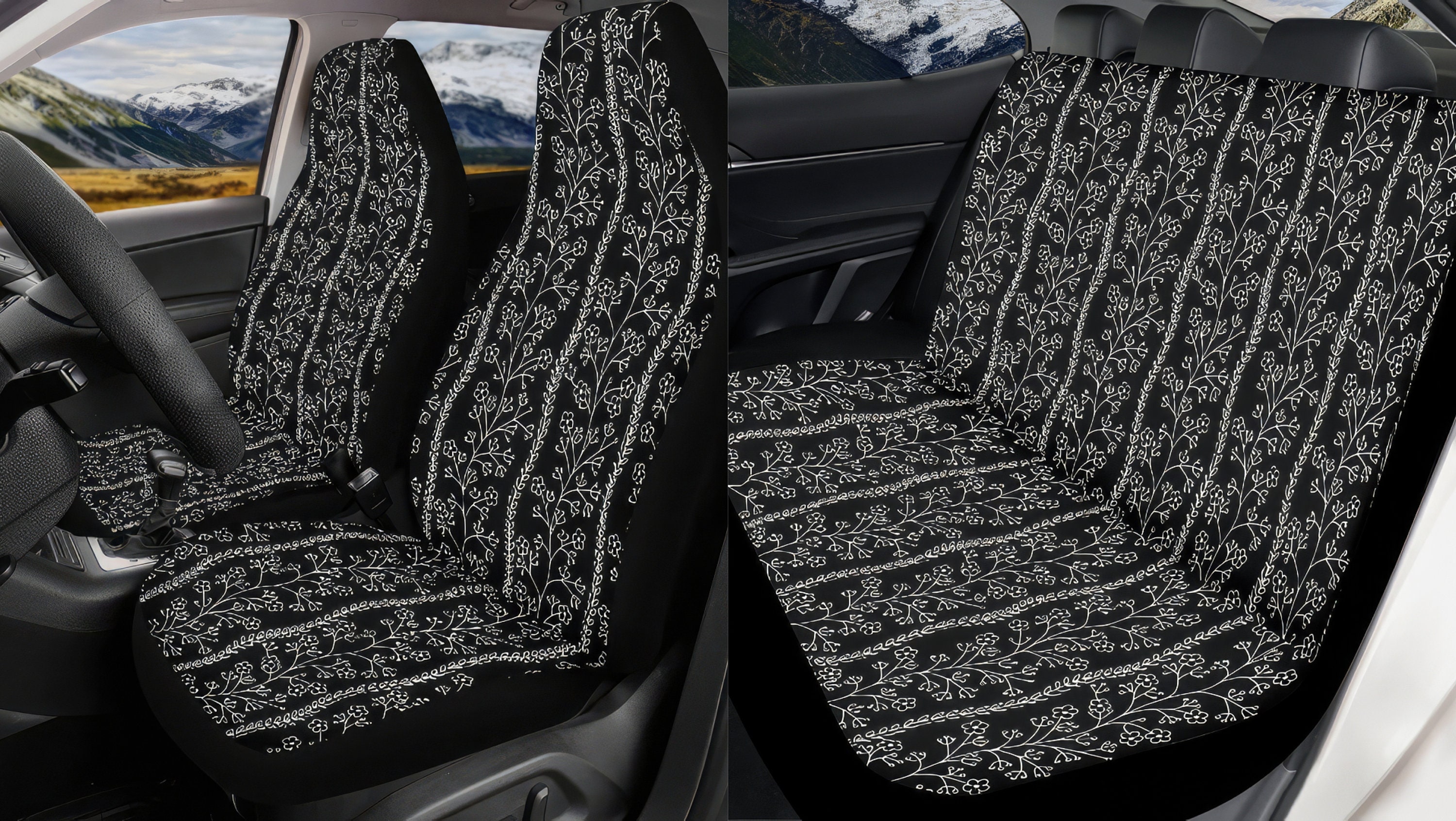 34 Pieces Bling Velvet Fabric Car Seat Covers Full Set Black Bling