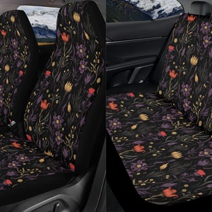 Witchy Floral Forest Car Seat Covers Full Set, Boho Cottagecore Front And Back Seat Cover For Vehicle, Steering Wheel Cover, Car Decor Gift