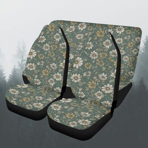 Sage Green Daisy Flowers Car Seat Covers Full Set, Retro Garden Floral Seat Covers For Woman, Seat Covers For Vehicle, Cute Accessories Gift