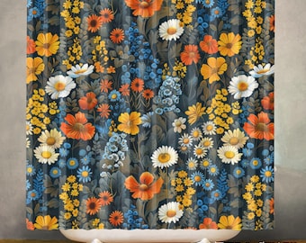 Floral Whimsical Waterproof Shower Curtain, Bathroom Decor, Polyester Fabric, Machine Washable Bath Curtain, Includes 12 Hooks