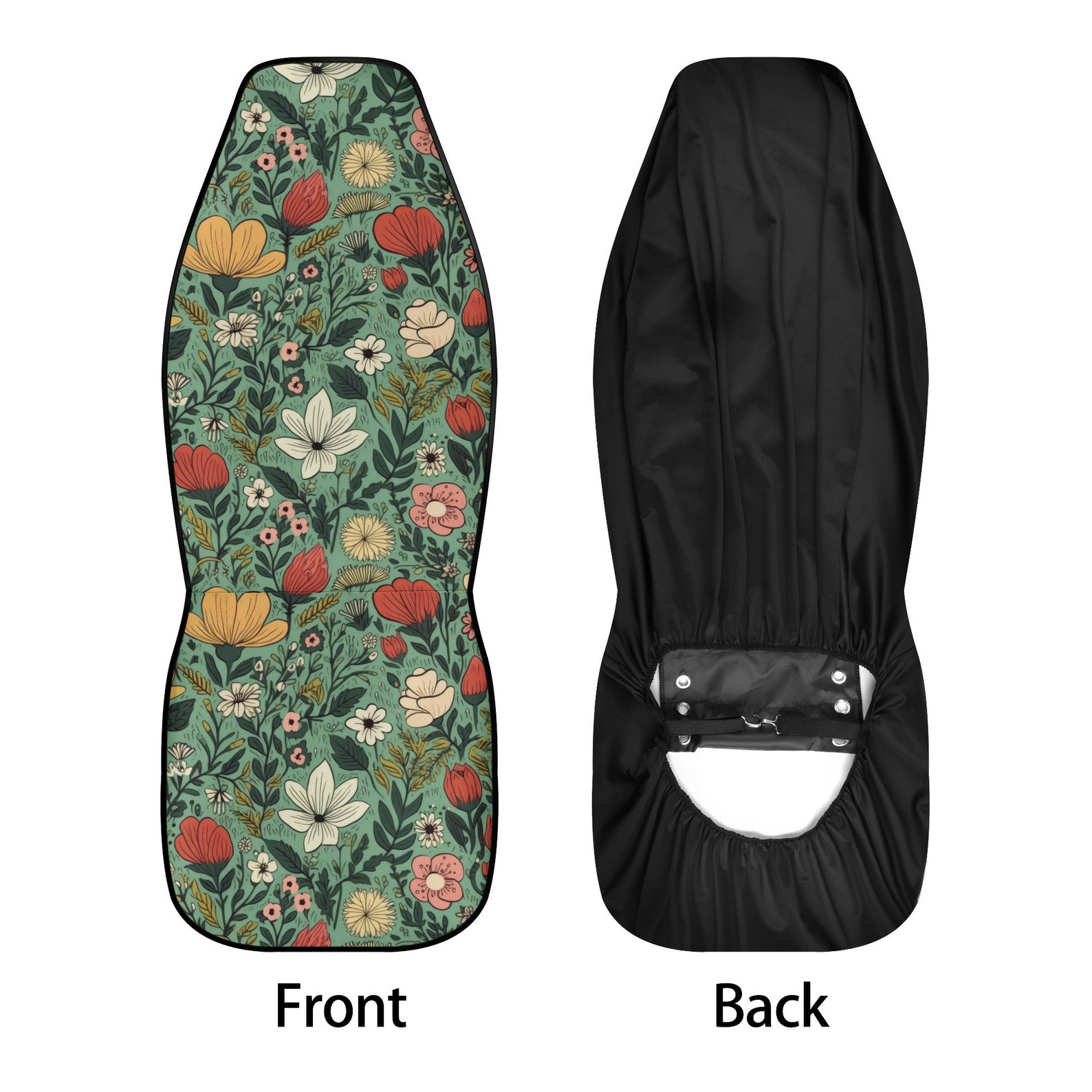 Cottagecore Green Floral Car Seat Covers Full Set, Nature Boho Flowers