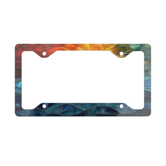 Faux Stained Glass Ocean Car Metal License Plate Frame Retro Beach Sunset License Plate Cover Summer Holiday Car Decor Gift Etsy