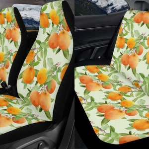 Retro Orange Fruit Car Seat Covers Full Set, Aesthetic Nature Spring Green Seat Covers, Front And Back Seat Covers, Car Decor Gift