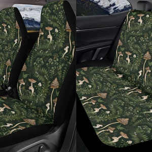 Witchy Fern Forest Car Seat Cover Full Set, Mushroom Boho Front And Back Seat Covers For Vehicle, Steering Wheel Cover, Car Decor Gift